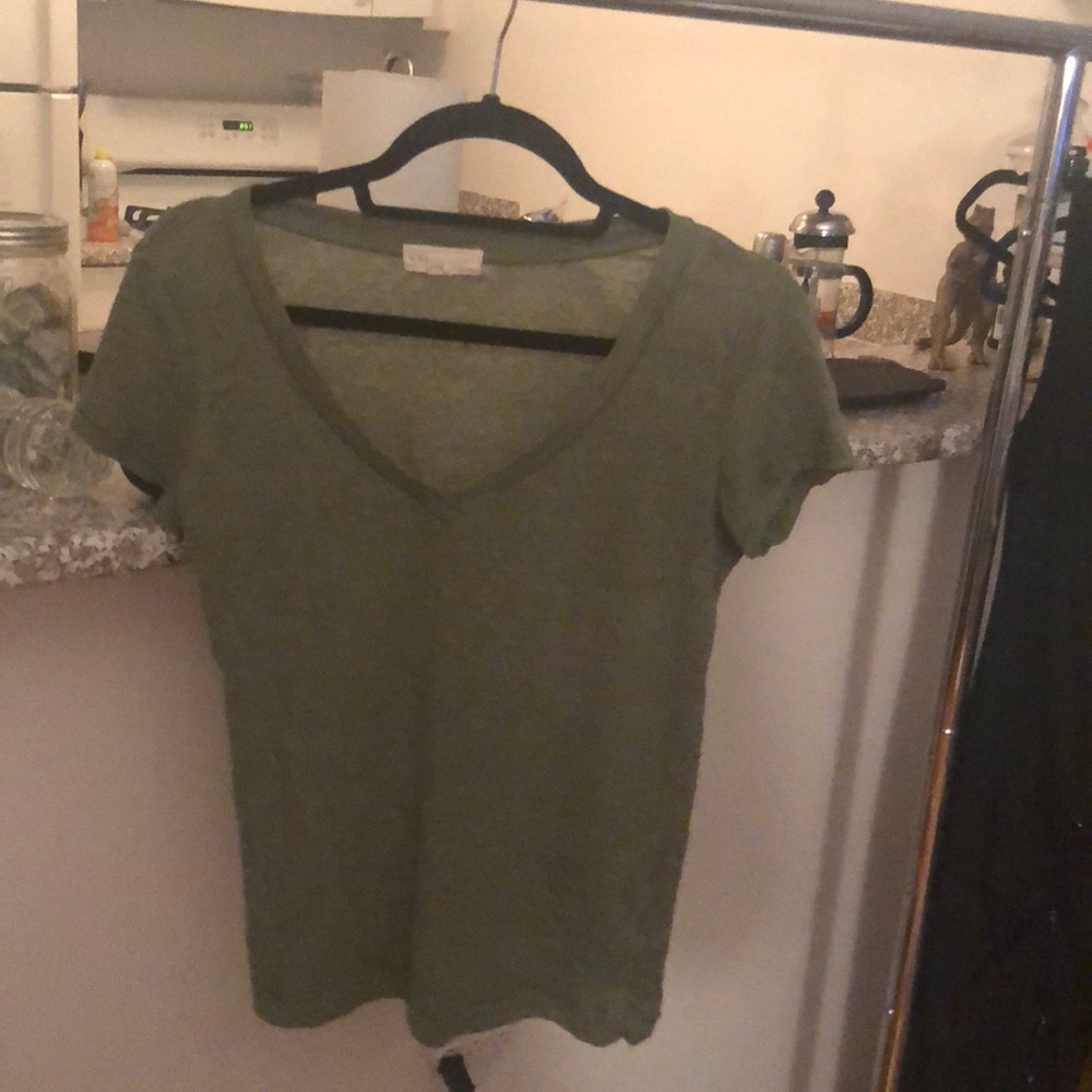 Green v-neck t-shirt